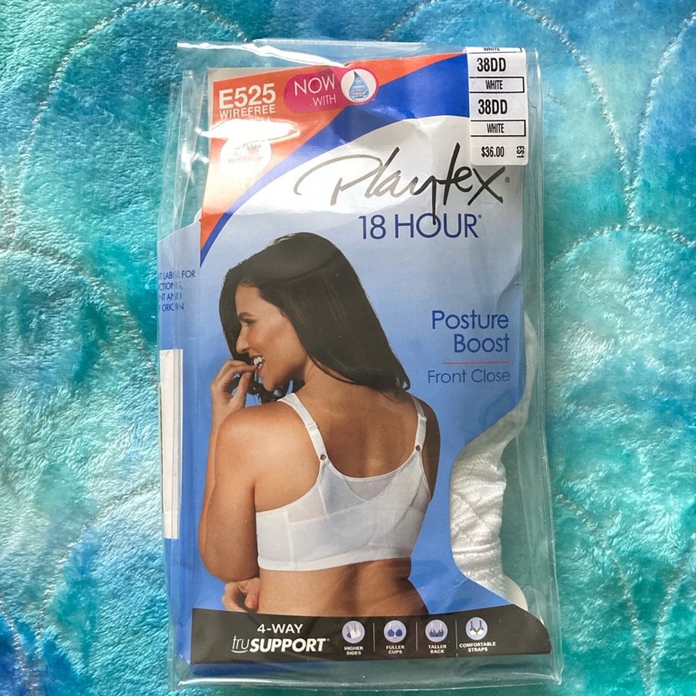 NWT Playtex 38DD 18 Hour Back Posture Boost Front Close Bra E525 White